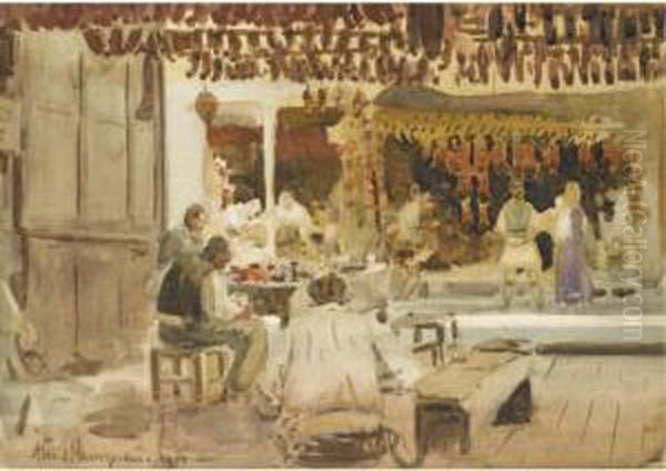 Figures In A Tavern, Athens Oil Painting by Alexander James Mavrogordato