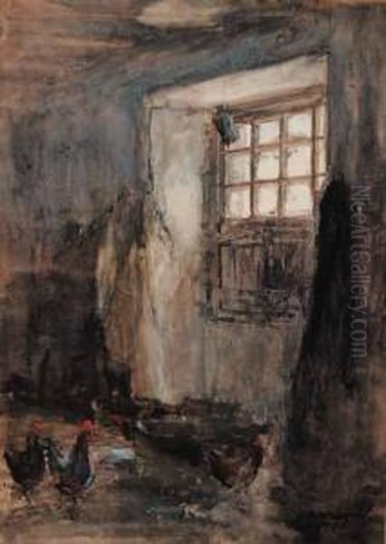 Untitled - Inside The Barn Oil Painting by John Kidd Maxton