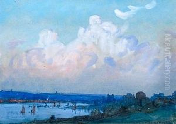 A River Estuary With Town And Shipping,possibly The Medway Oil Painting by Donald Maxwell