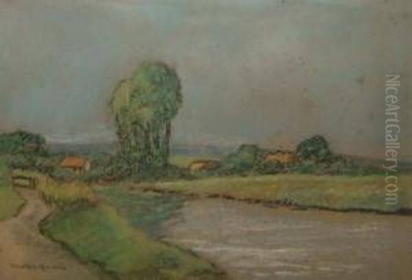 River Landscape With Cottages Oil Painting by Donald Maxwell