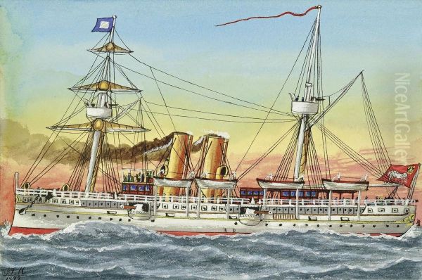 An Album Of Thirty-eight Sketches Of Naval Ships Including H.m.s. Oil Painting by James Scott Maxwell