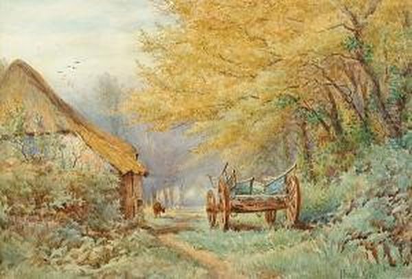 Hay Cart In A Wooded Landscape Oil Painting by Arthur Powell May