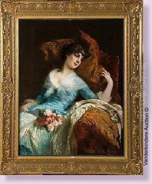 Elegante Au Bouquet De Roses Oil Painting by Edward Harrison May