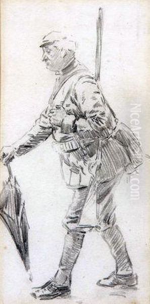 A Sporting Gent Carrying Umbrella Oil Painting by Philip William May