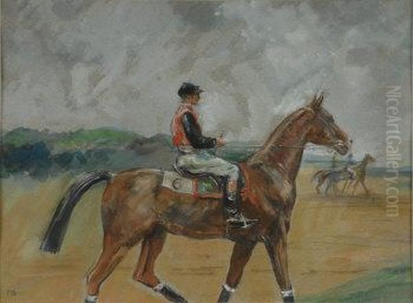 British Racehorse With Jockey Up Oil Painting by Philip William May