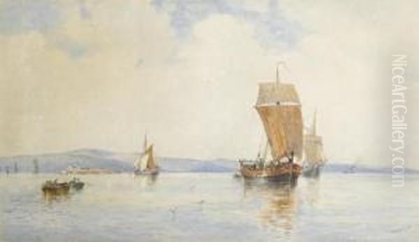 Fishing Boats Off A Fort Oil Painting by Walter William May