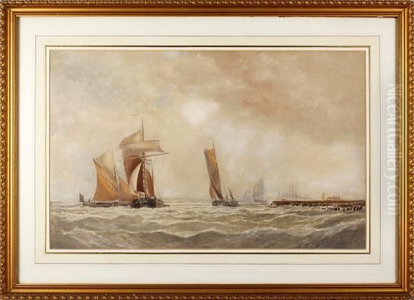 Fishing Fleet Off The Coast Oil Painting by Walter William May