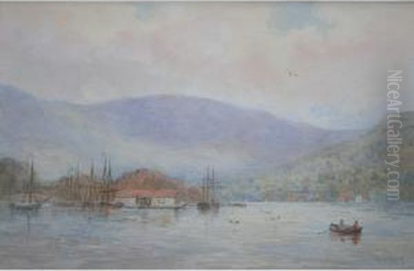 Lake Scenes With Boats Oil Painting by Walter William May