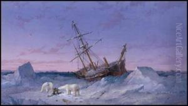 Tall Ship Foundering In Arctic Waters, Franklinexpedition Oil Painting by Walter William May