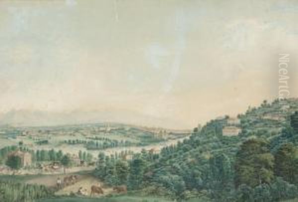 Moncalieri With Turin And The Alps Beyond Oil Painting by Charles-Jules-Lucien Mayan