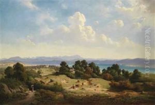 View Of Lakestarnberg Oil Painting by Joseph Mayburger