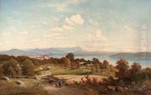 Panoramablick Uber Den Starnberger See Mit Dem Schloss Oil Painting by Joseph Mayburger