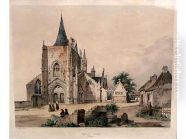 Eglise De Penmarch Oil Painting by Auguste Etienne Fr. Mayer