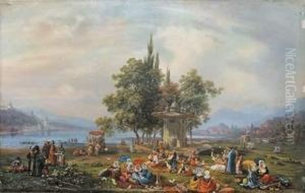 Repas Oriental Au Bord Du Bosphore (constantinople). Oil Painting by Auguste Etienne Fr. Mayer