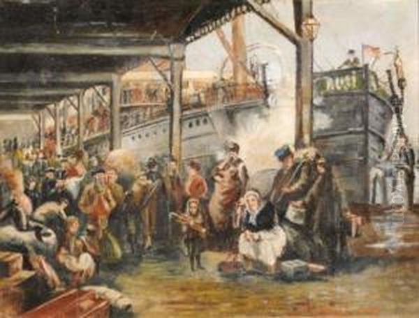 L'exil Des Juifs Bauer Vers Les Etats Unis Oil Painting by Charles Francois Mayer