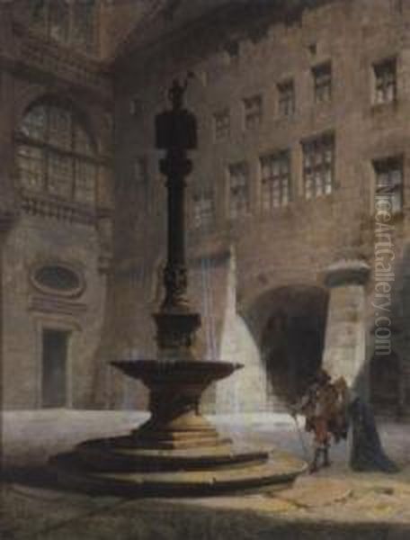 Im Hof Des Nurnberger Rathauses Oil Painting by Friedrich Carl Mayer