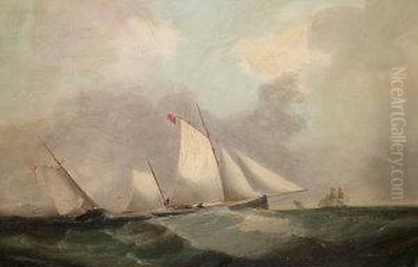 Mid 19th Century- A Cutter And Other Shipping In Heavy Seas Oil Painting by G. Mayer