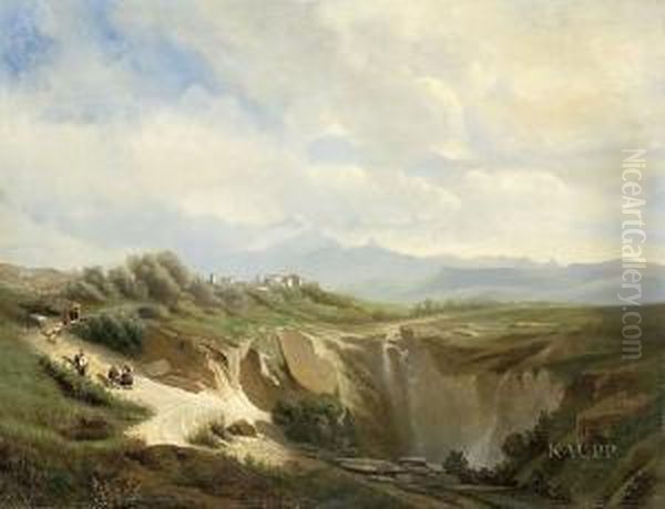 Idyllische Sudliche Gebirgslandschaft Mit Wasserfall Oil Painting by G. Mayer