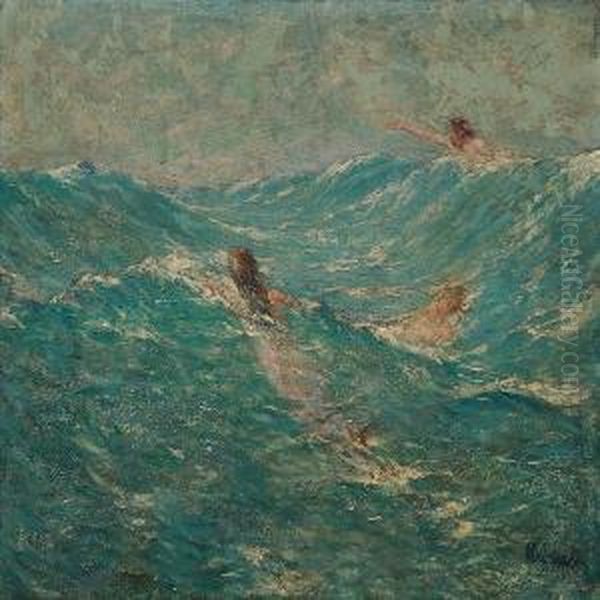 Swimming Girls Oil Painting by George Willoughby Maynard