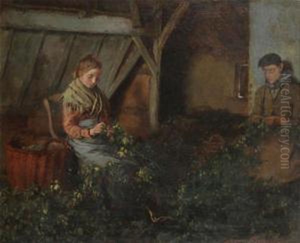 A Pair Of Hop Harvesters In The Attick Oil Painting by Jean Mayne