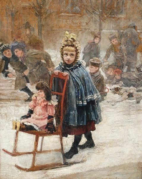 A Winter's Playmate Oil Painting by Jean Mayne