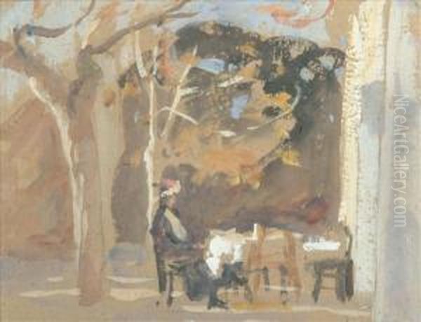 A Dining Room Scene Averanda Scene A Pair Oil Painting by Fred Mayor