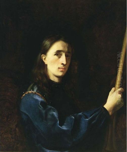 A Self Portrait Of The Artist, Half Length, Wearing A Blue Velvet Jacket With A Cuirass Oil Painting by Johann Ulrich Mayr