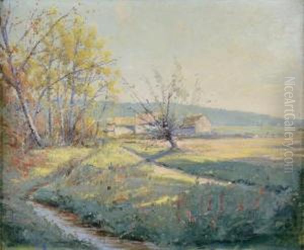 Chemin Et Ruisseau Pres Du Hameau Oil Painting by Alphonse Henri Mazard