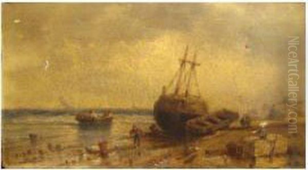 Bateaux A La Plage Oil Painting by Jean Mazella