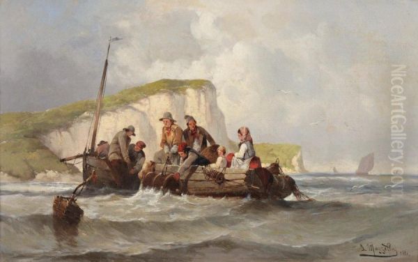 Pecheurs Pres De La Falaise Oil Painting by Jean Mazella