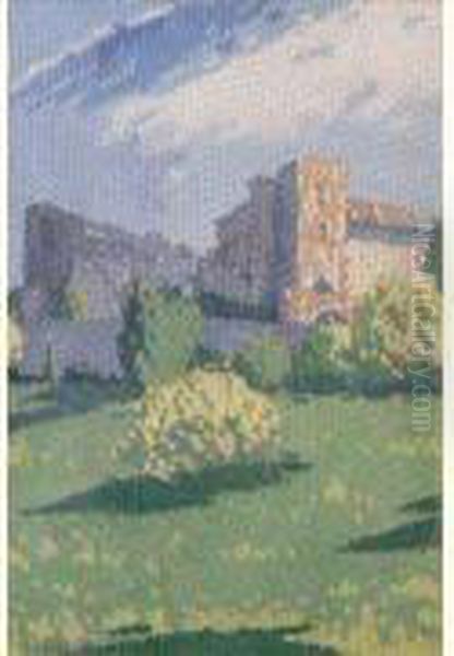 Chateau Dans La Drome, Circa 1920-25 Oil Painting by Maurice Mazellier