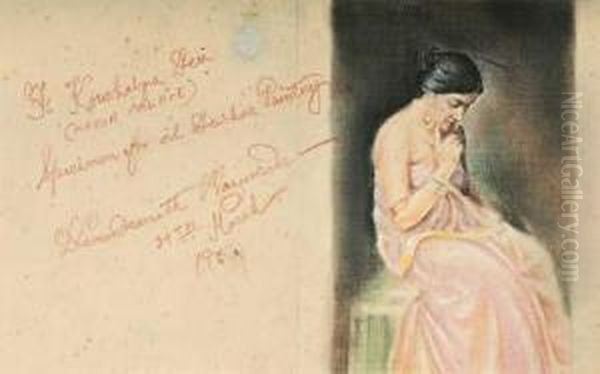 Study For Nadia Palace Oil Painting by Hemendranath Mazumdar