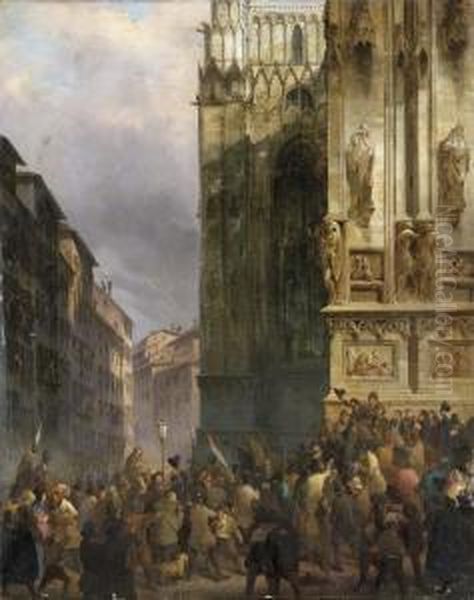 Milano, 18 Marzo 1848, L'inizio Della Rivoluzione Delle 5giornate Oil Painting by Salvatore Mazza