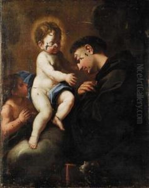 Sant antonio Con Bambino E San Giovannino Oil Painting by Ludovico Mazzanti