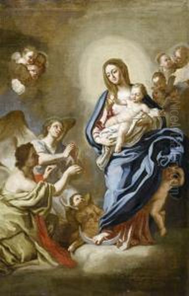 Madonna And Child With Praying Angels Oil Painting by Ludovico Mazzanti