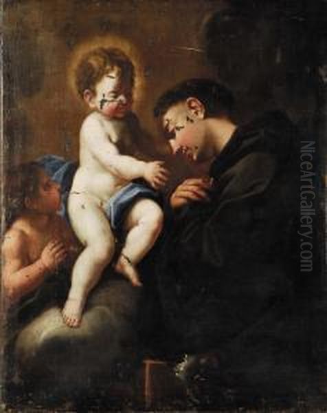 Sant'antonio Con Gesu' E San Giovannino Oil Painting by Ludovico Mazzanti