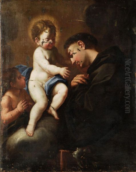 Sant'antonio Con San Giovannino E Gesu Oil Painting by Ludovico Mazzanti