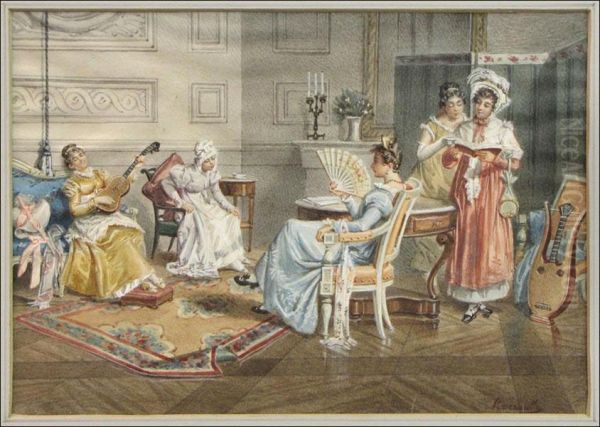 Ladies Inthe Music Room Oil Painting by Mazzarolli