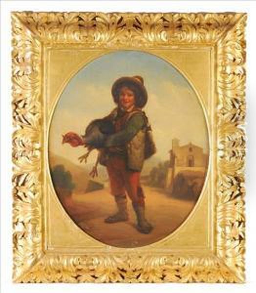 Aboy Holding A Turkey Oil Painting by Giuseppe Mazzolini