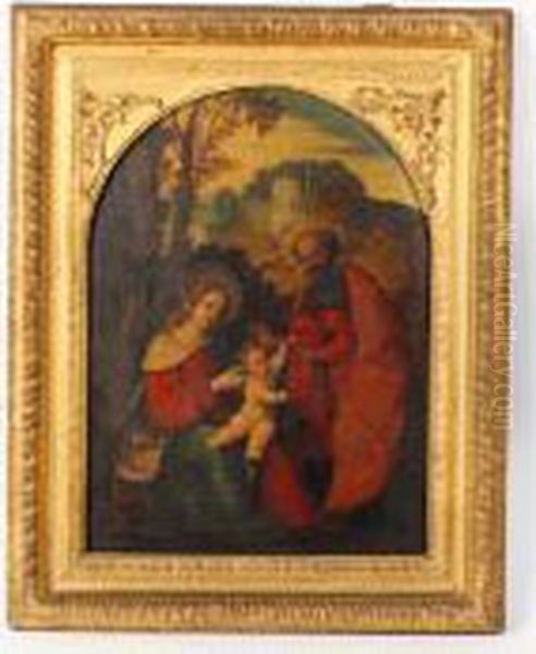 The Virgin And Child With St. Joseph In A Landscape Oil Painting by Ludovico Mazzolino