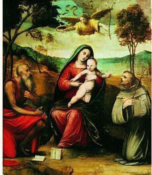 La Vierge Et L'enfant Entre Saint Jerome Et Saint Francois Oil Painting by Ludovico Mazzolino