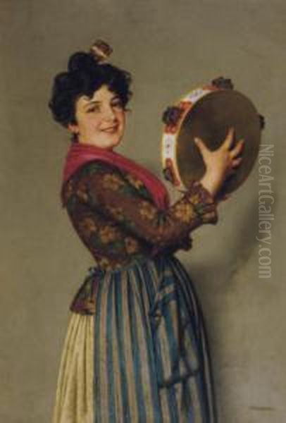 The Tambourine Player Oil Painting by Federico Mazzotta