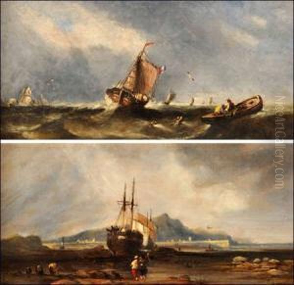 Stormy Seascape With Figures In Boats Oil Painting by William McAlpine