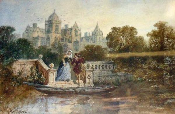 Figures Boarding A Punt By Country House Oil Painting by A. Mcarthur