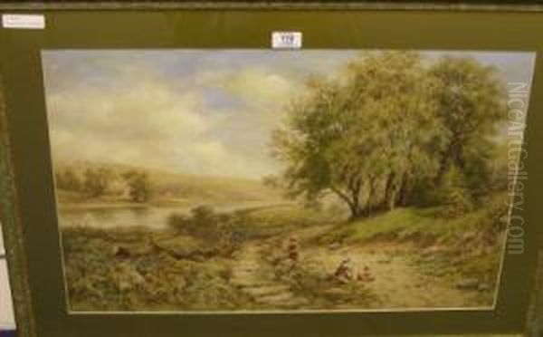 River Scene With Berry Pickers Oil Painting by A. Mcarthur