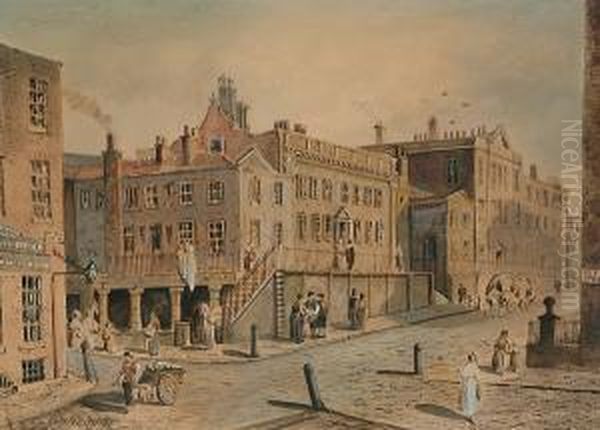 Dr White's House, King Street, Manchester; Mr Hyde's Shop, Market Street, Manchester Oil Painting by A. Mcarthur