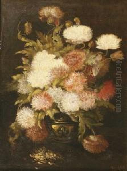 Bouquet De Dahlias Oil Painting by James J. Mcauliffe