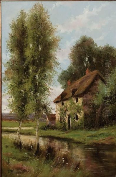 Country Home Along Stream Oil Painting by Clara Taggart Mcchesney