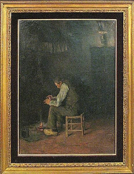 A Man Seated Near A Fire Oil Painting by Clara Taggart Mcchesney