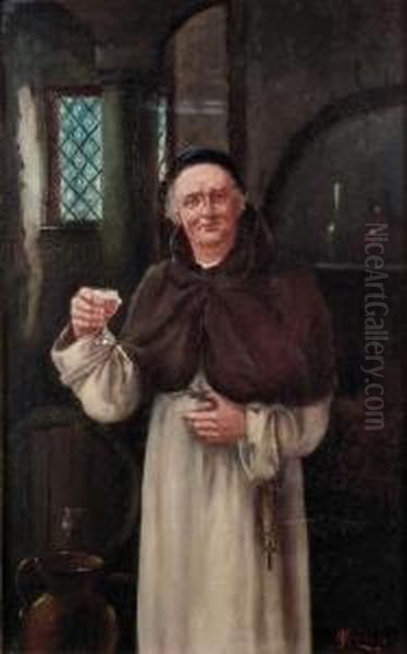 Full Length Portrait Of A Standing Monk With A Glass Of Wine Oil Painting by John Mccolvin